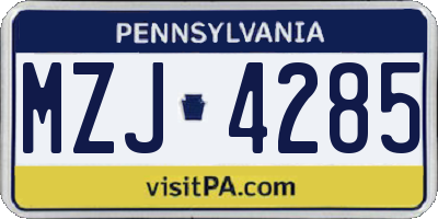 PA license plate MZJ4285