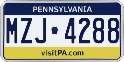 PA license plate MZJ4288