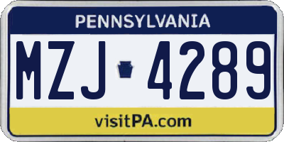 PA license plate MZJ4289