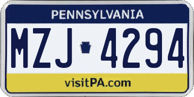 PA license plate MZJ4294