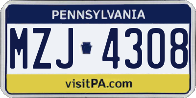 PA license plate MZJ4308