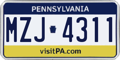 PA license plate MZJ4311