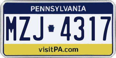 PA license plate MZJ4317