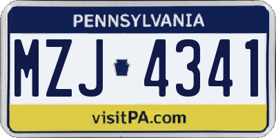 PA license plate MZJ4341