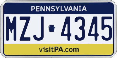 PA license plate MZJ4345