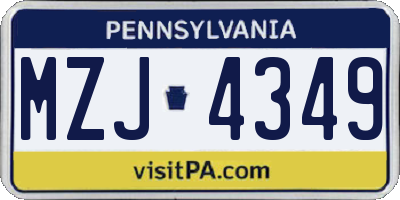 PA license plate MZJ4349
