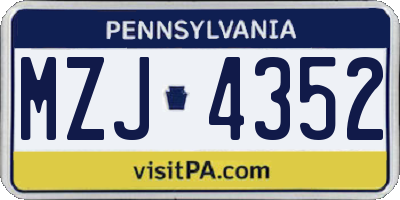 PA license plate MZJ4352