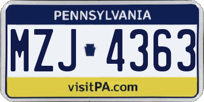 PA license plate MZJ4363
