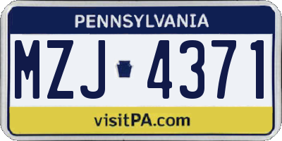 PA license plate MZJ4371