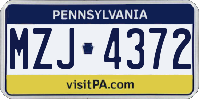 PA license plate MZJ4372