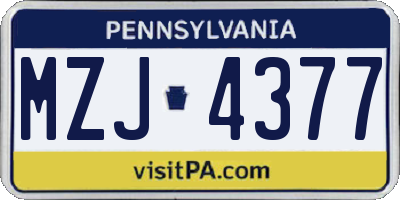 PA license plate MZJ4377