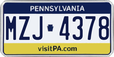 PA license plate MZJ4378