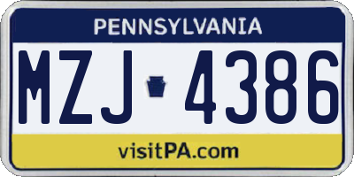 PA license plate MZJ4386