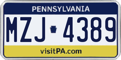 PA license plate MZJ4389