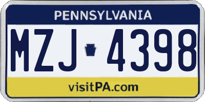 PA license plate MZJ4398