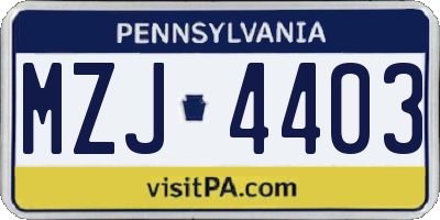 PA license plate MZJ4403