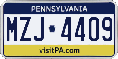 PA license plate MZJ4409