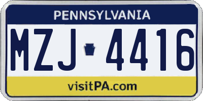 PA license plate MZJ4416