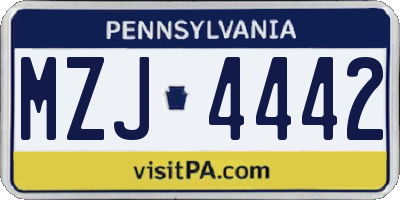PA license plate MZJ4442