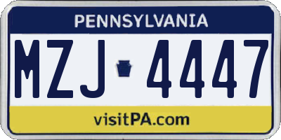 PA license plate MZJ4447