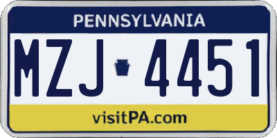 PA license plate MZJ4451