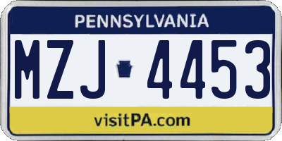 PA license plate MZJ4453