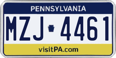 PA license plate MZJ4461