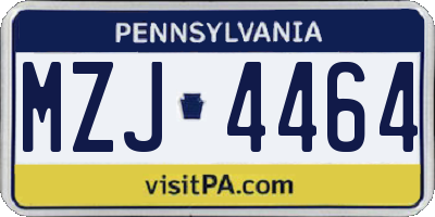 PA license plate MZJ4464