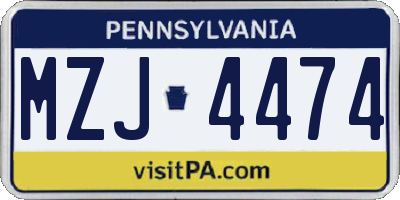 PA license plate MZJ4474