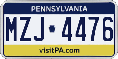 PA license plate MZJ4476