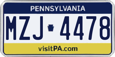 PA license plate MZJ4478