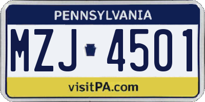PA license plate MZJ4501