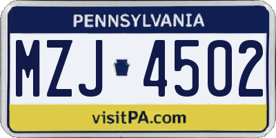 PA license plate MZJ4502