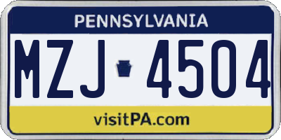 PA license plate MZJ4504