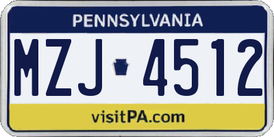 PA license plate MZJ4512