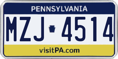 PA license plate MZJ4514
