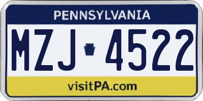 PA license plate MZJ4522