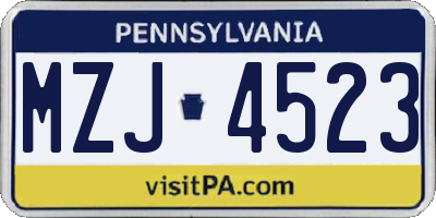 PA license plate MZJ4523