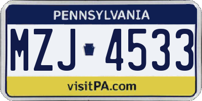PA license plate MZJ4533