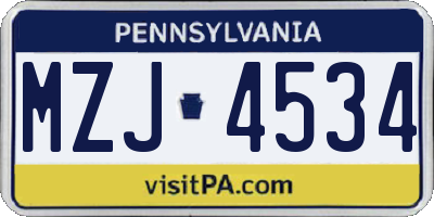 PA license plate MZJ4534