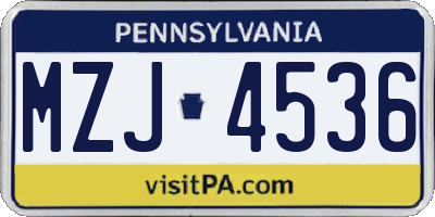 PA license plate MZJ4536