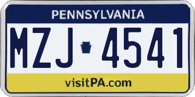 PA license plate MZJ4541