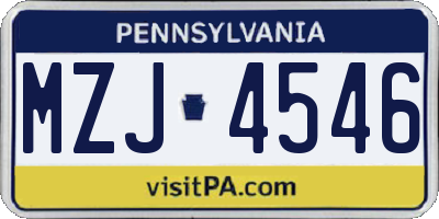 PA license plate MZJ4546