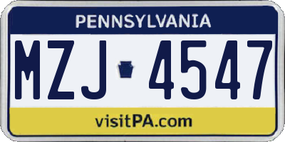 PA license plate MZJ4547