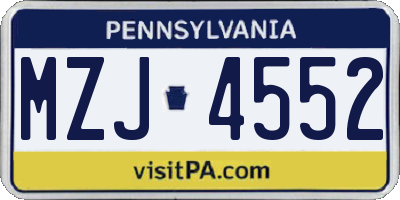 PA license plate MZJ4552