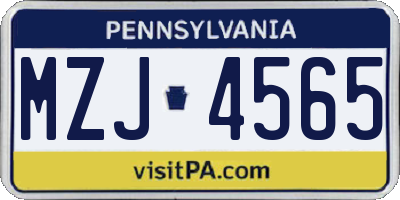 PA license plate MZJ4565