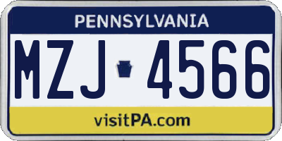 PA license plate MZJ4566