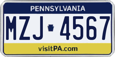 PA license plate MZJ4567