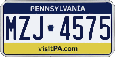 PA license plate MZJ4575