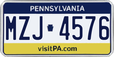 PA license plate MZJ4576